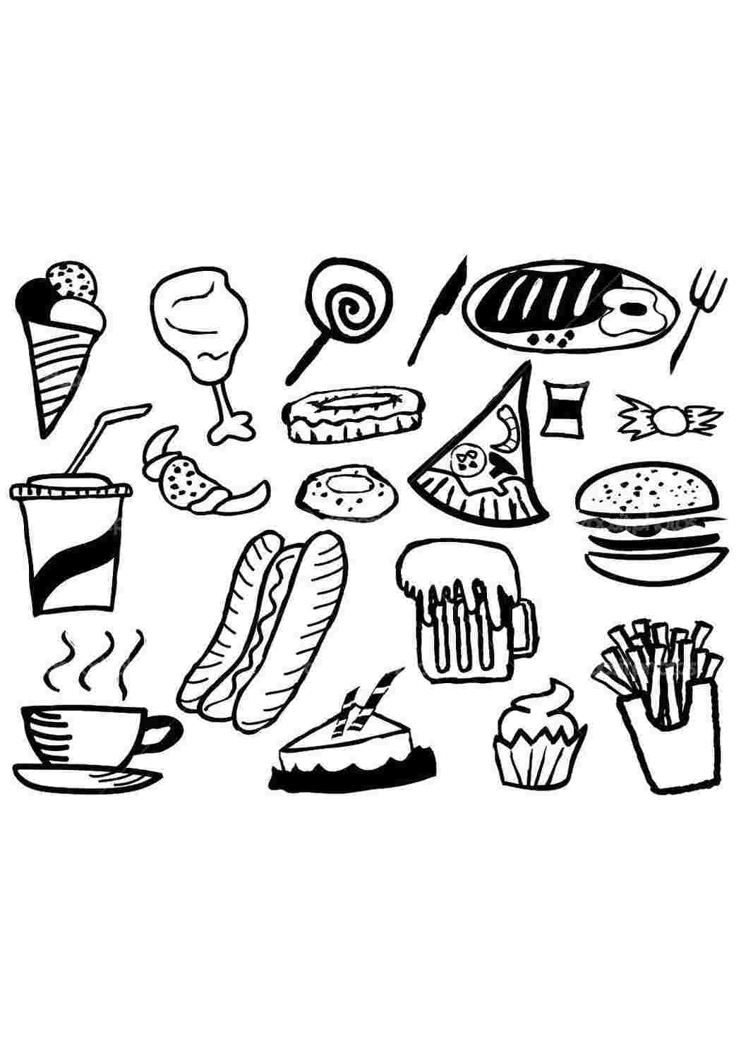 Раскраска Множество вкуснейшей еды