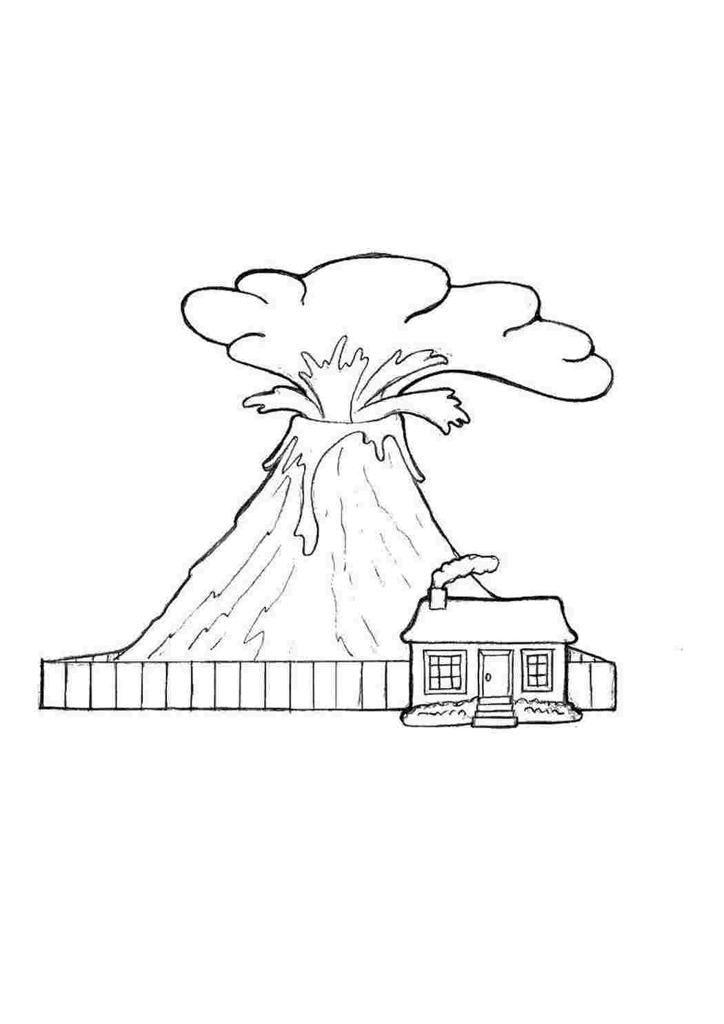 Извержение вулкана рисунок поэтапно